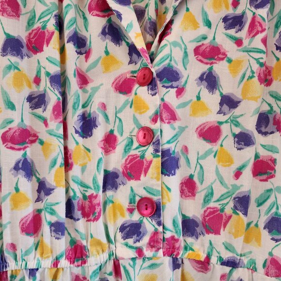 Vtg 70's Fit Flare Midi Shirt Dress Floral Colorful Collar Women M Retrolook - Picture 7 of 14